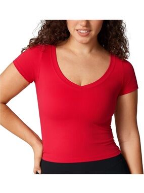 Amazon Essentials Red V-Neck Butter-soft Workout Crop Top